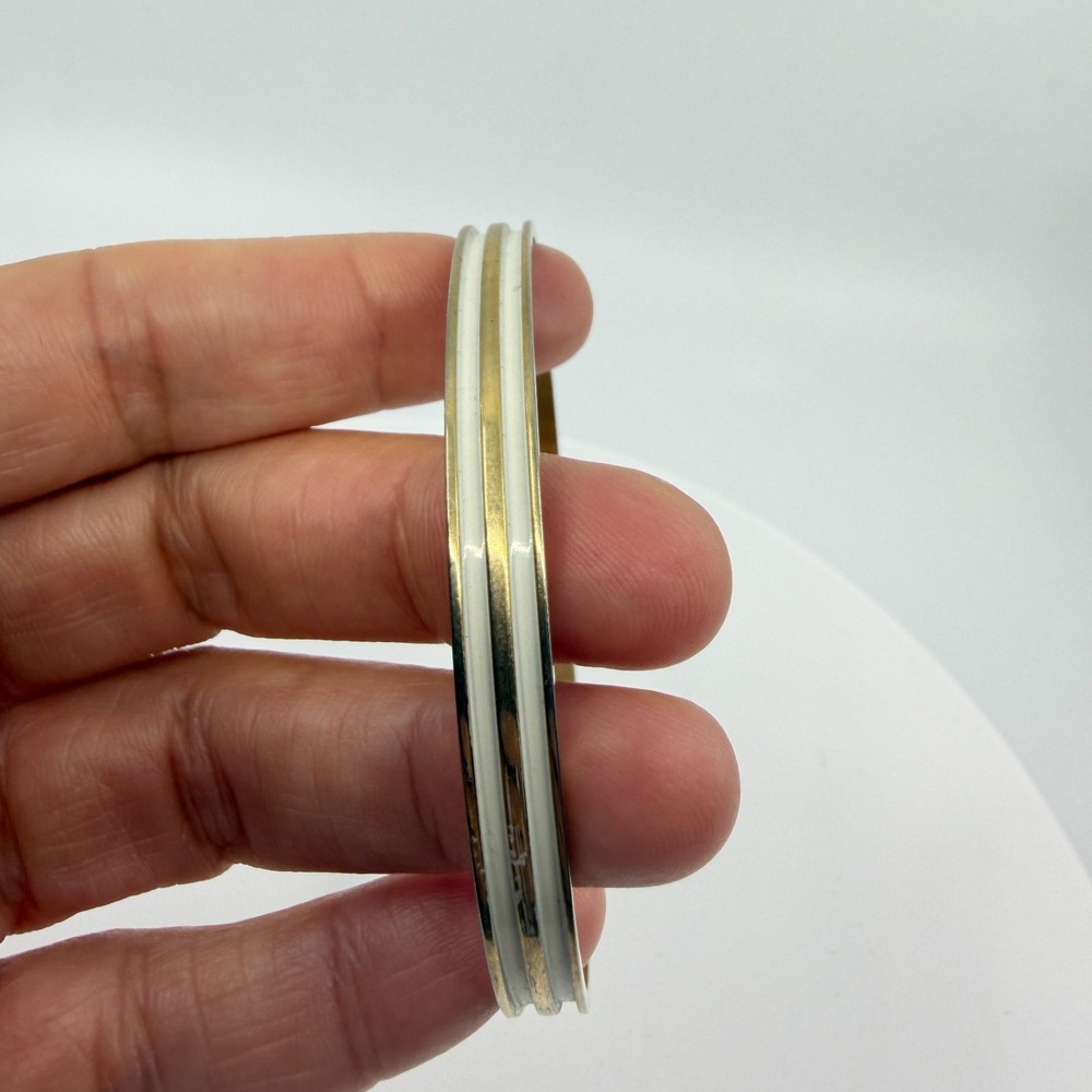 Gold Tone & White Enamel Stackable Bangle Bracelet Minimalist Chic Accessory Y2K